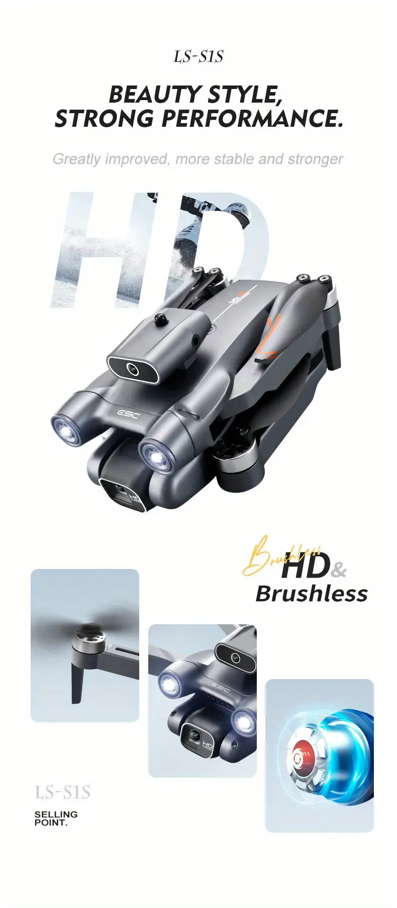 ls s1s brushless foldable drone with dual camera hd fpv obstacle avoidance 90 ajustable lens 360 flip optical flow positioning includes carrying case gift for boys and girls details 4