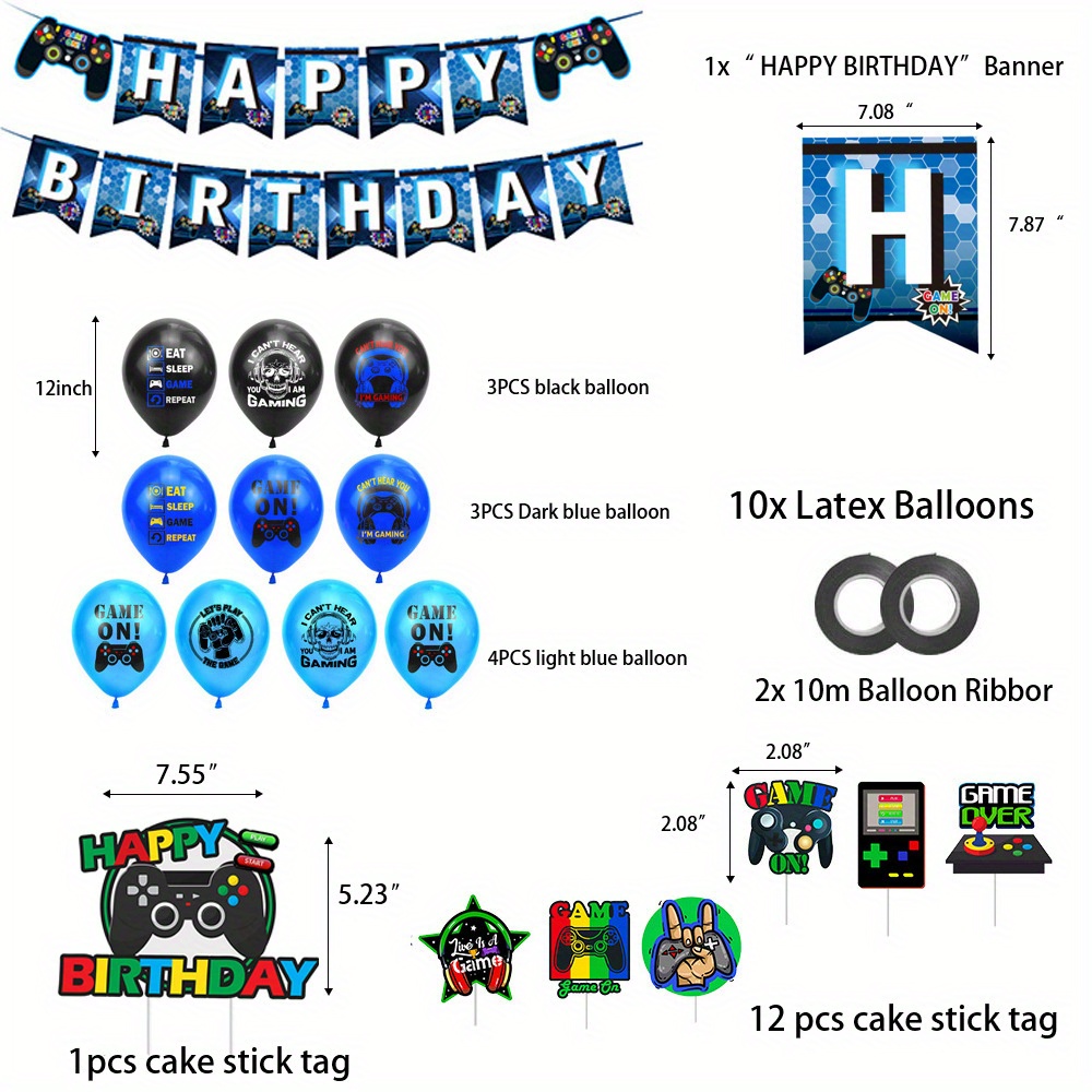 Fête d'anniversaire Fortnite Party Décoration Jeu Flag Cake Insert Balloon  Set