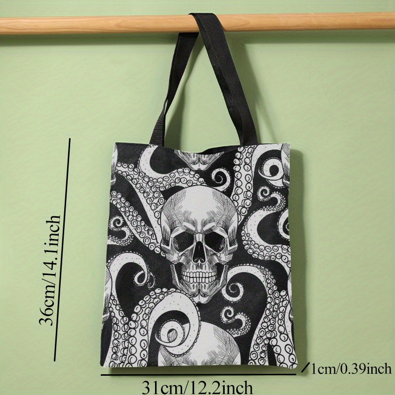 Fashionable Skull Printed Canvas Shopping Bag, Versatile