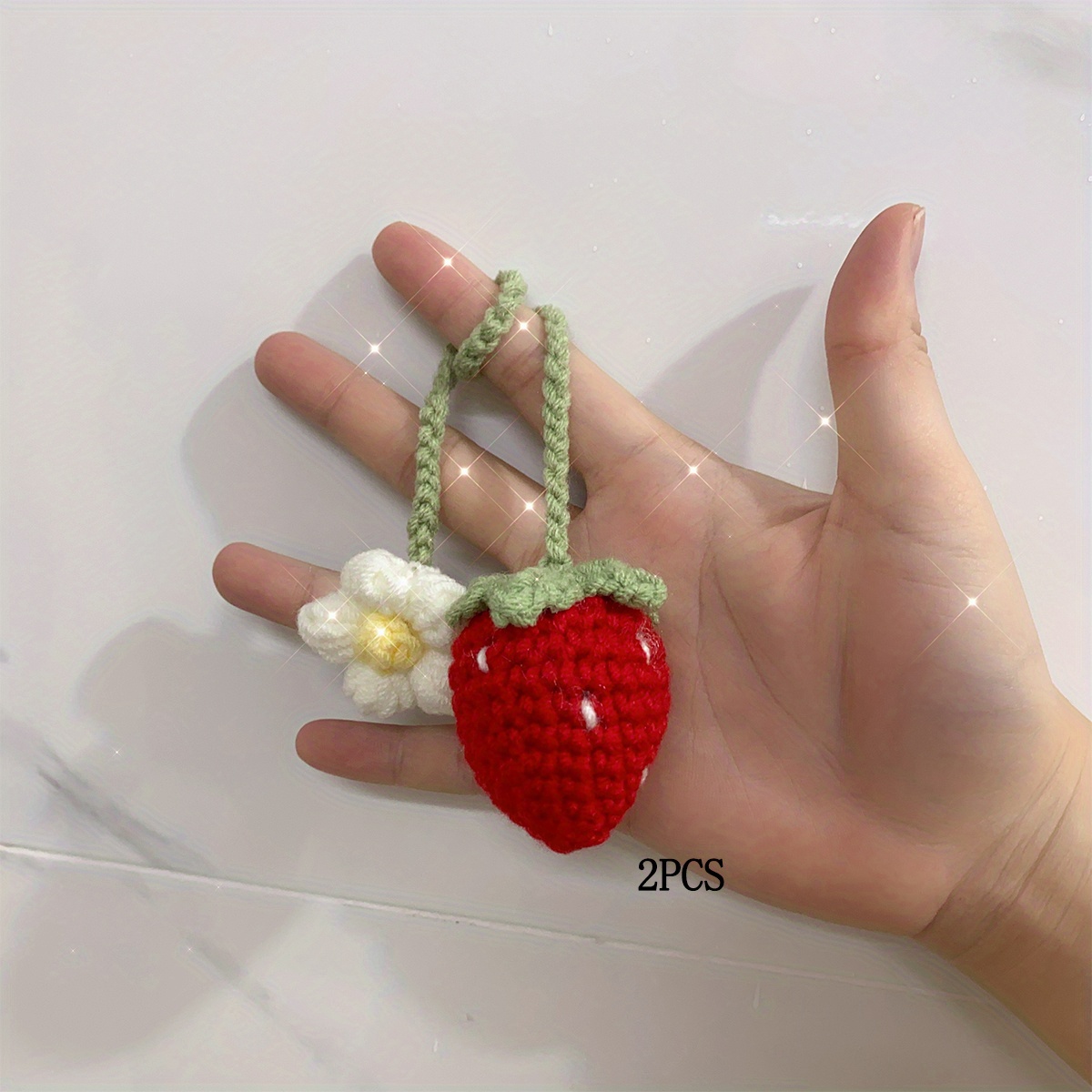BOOFIRE Keychain Handmade,Hand Knitted Strawberry Bag Ornament,Backpack Ornaments for Girls,gift for Her Kids Birthday Graduation (1pcs)