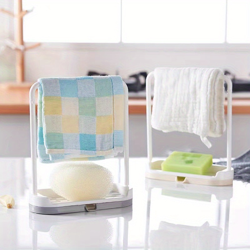 1  sponge holder with dishcloth hanger kitchen sink rack tray organizer stand for sponge dish cloth rag brush scrubber storage and organization details 0