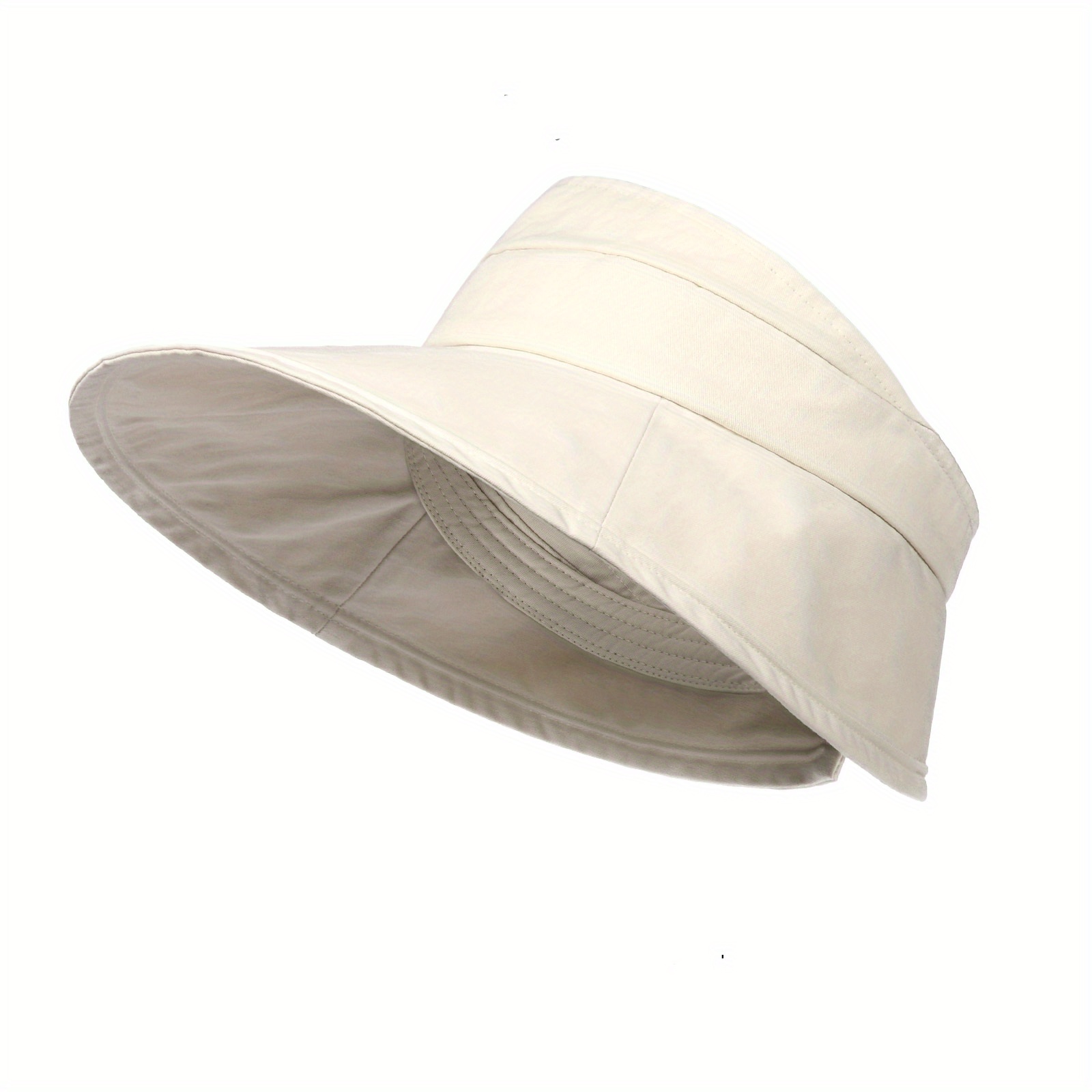 Ponytail Wide Brim Visor Hat Solid Color UV Protection Sun Hat Packable UPF  50+ Sunshade Travel Beach Hats