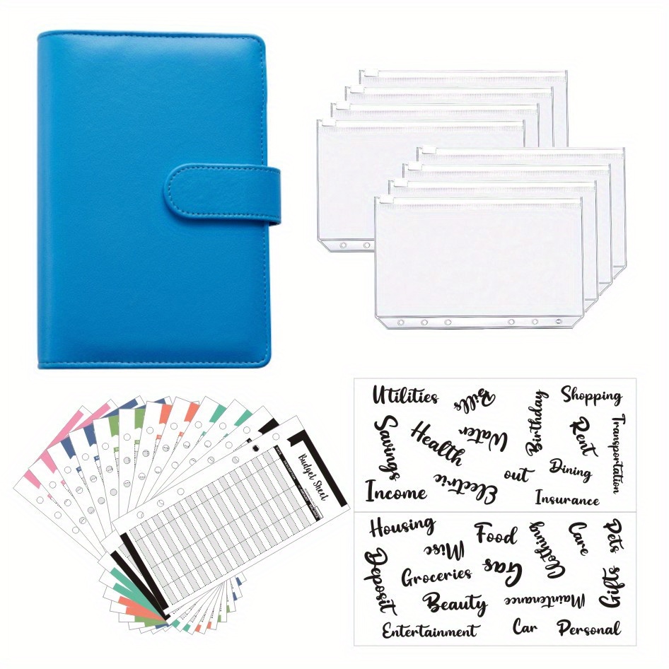 Reliure de cahier Budget Planner avec 12 poches de reliure, enveloppes  budgétaires personnelles en espèces, système de reliure à 6 trous, couleur  denim bleu