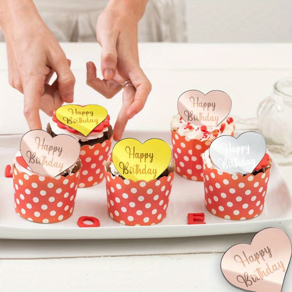 Happy Birthday Cake Disc Acrylic Cupcake Toppers Mirror Temu Australia