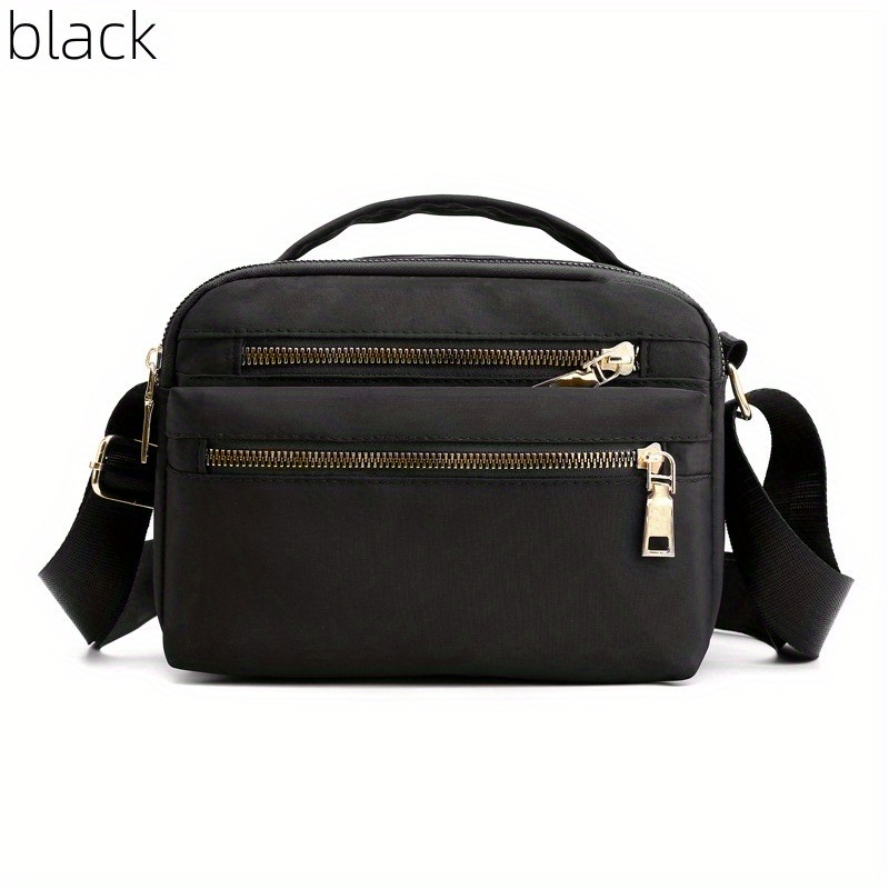 Multi Zipper Crossbody Bag Casual Nylon Square Handbag - Temu