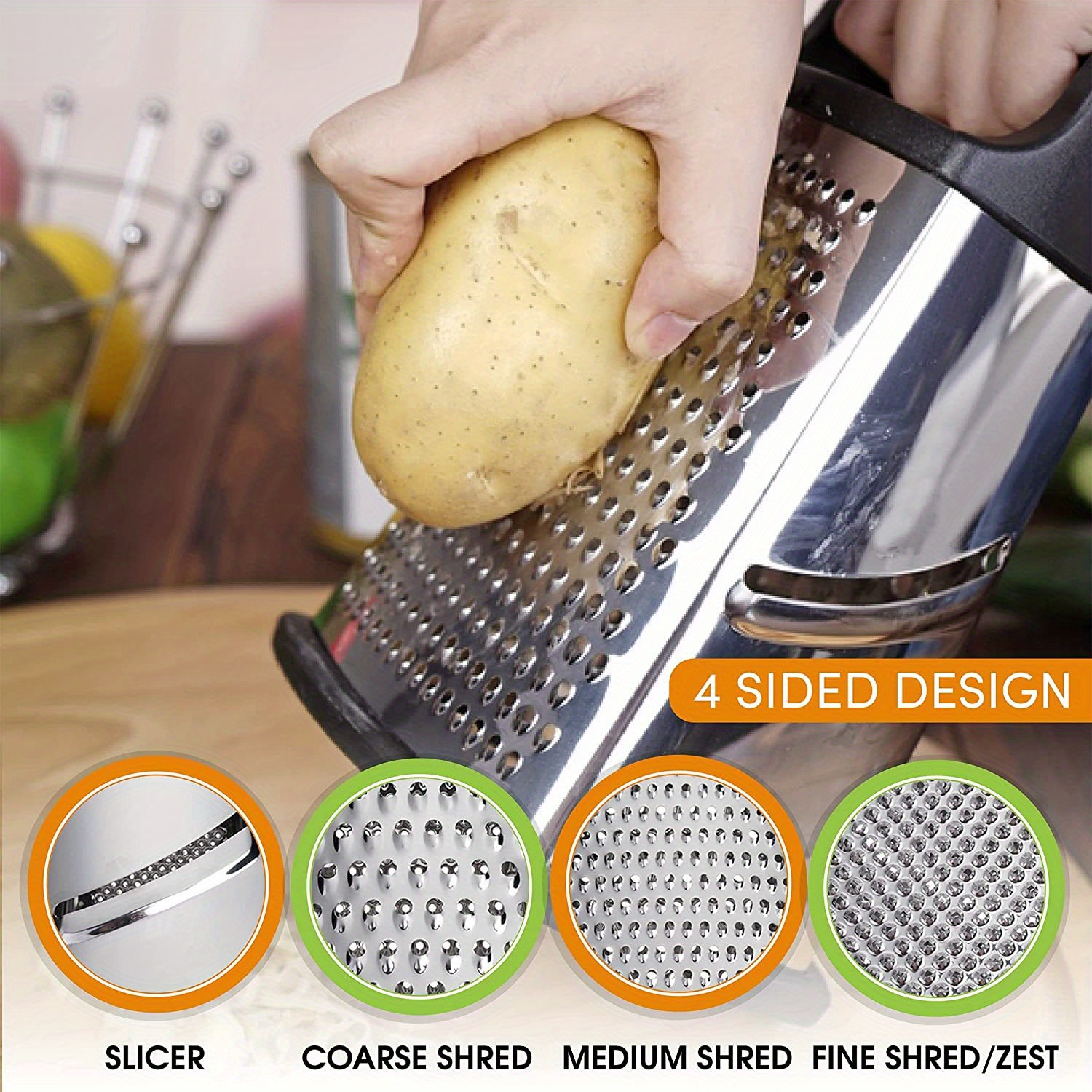 Cheese Grater with Handle and Container, Graters for Kitchen, Cheese  Shredder, Box Grater, Parmesan Cheese Grater, Garlic Mincer Tool, Stainless