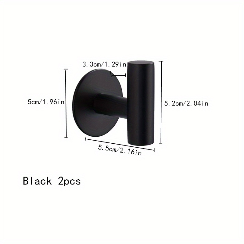 2pcs Black Stainless Steel Bathroom Hook, Adhesive Wall Mounted