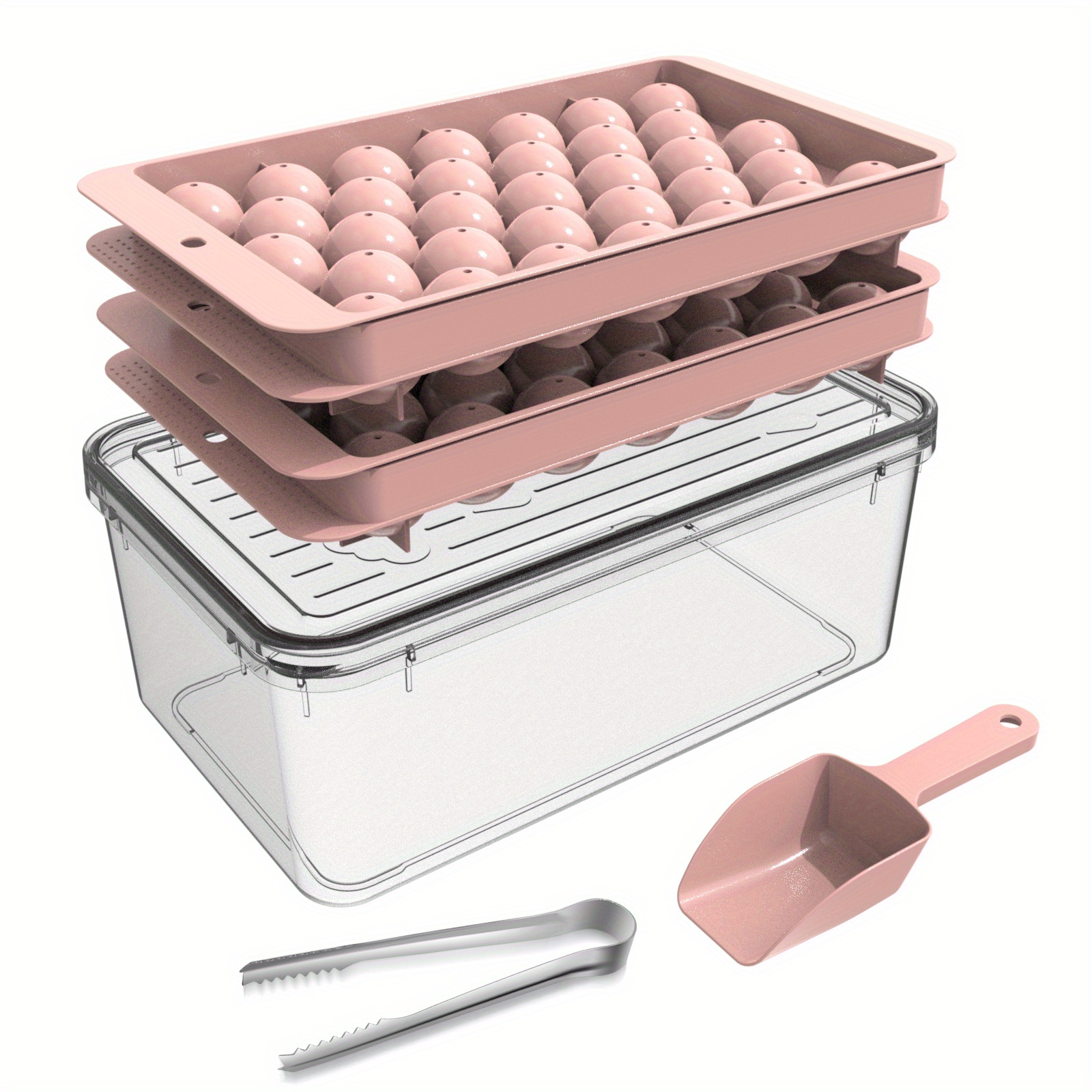 Ice Cube Tray, Round Ice Cube Trays for Freezer with Lid & Bin