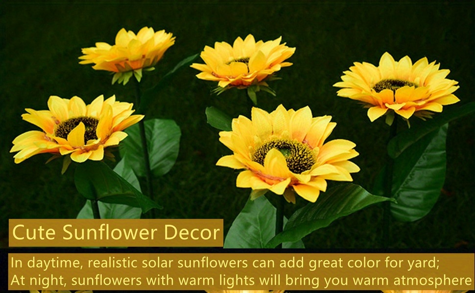 2 4pcs solar flowers lights garden stake outdoor sunflower for garden courtyard patio front yard backyard balcony details 1