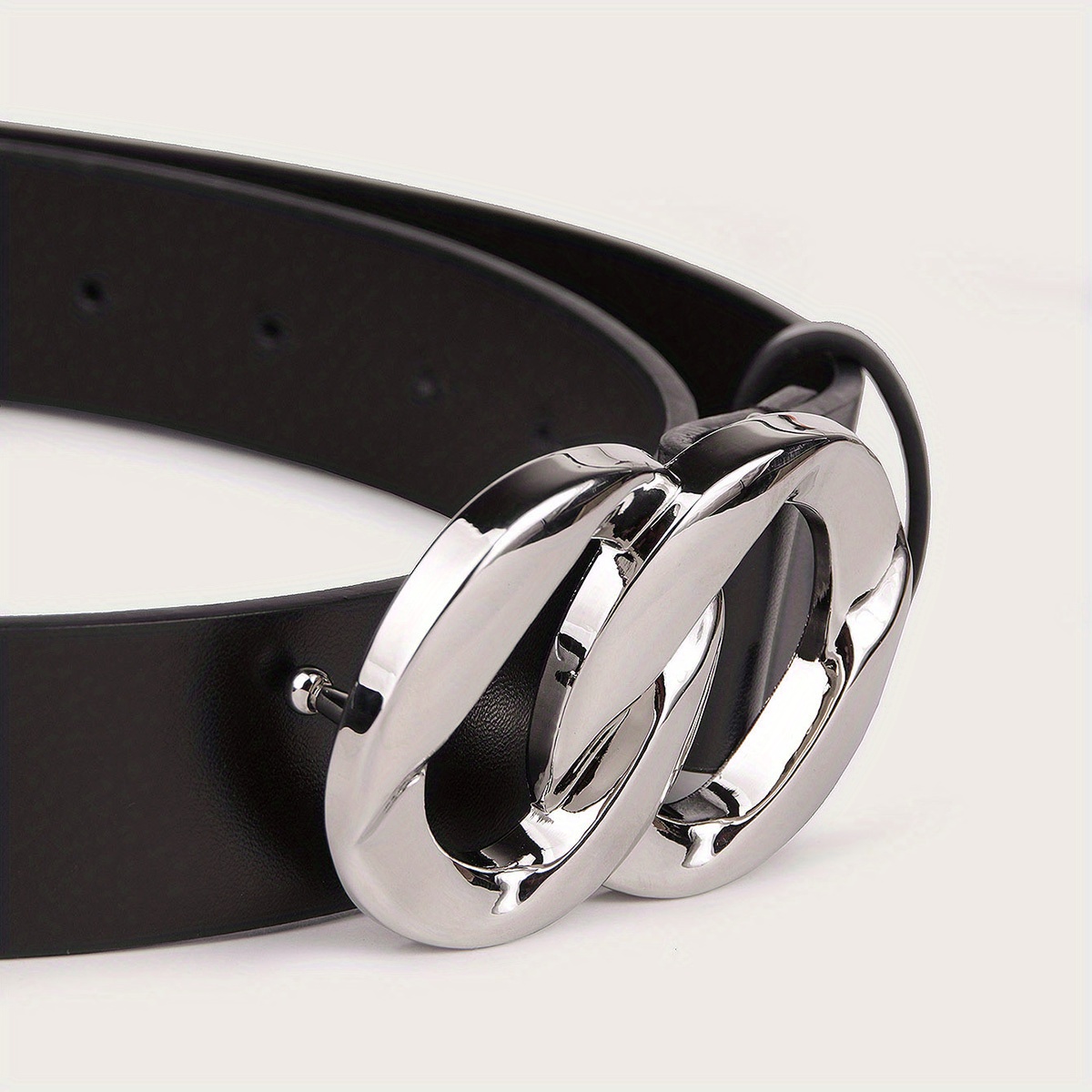Geometric Double Ring Buckle Belt Stylish Solid PU Leather Belt Girdle