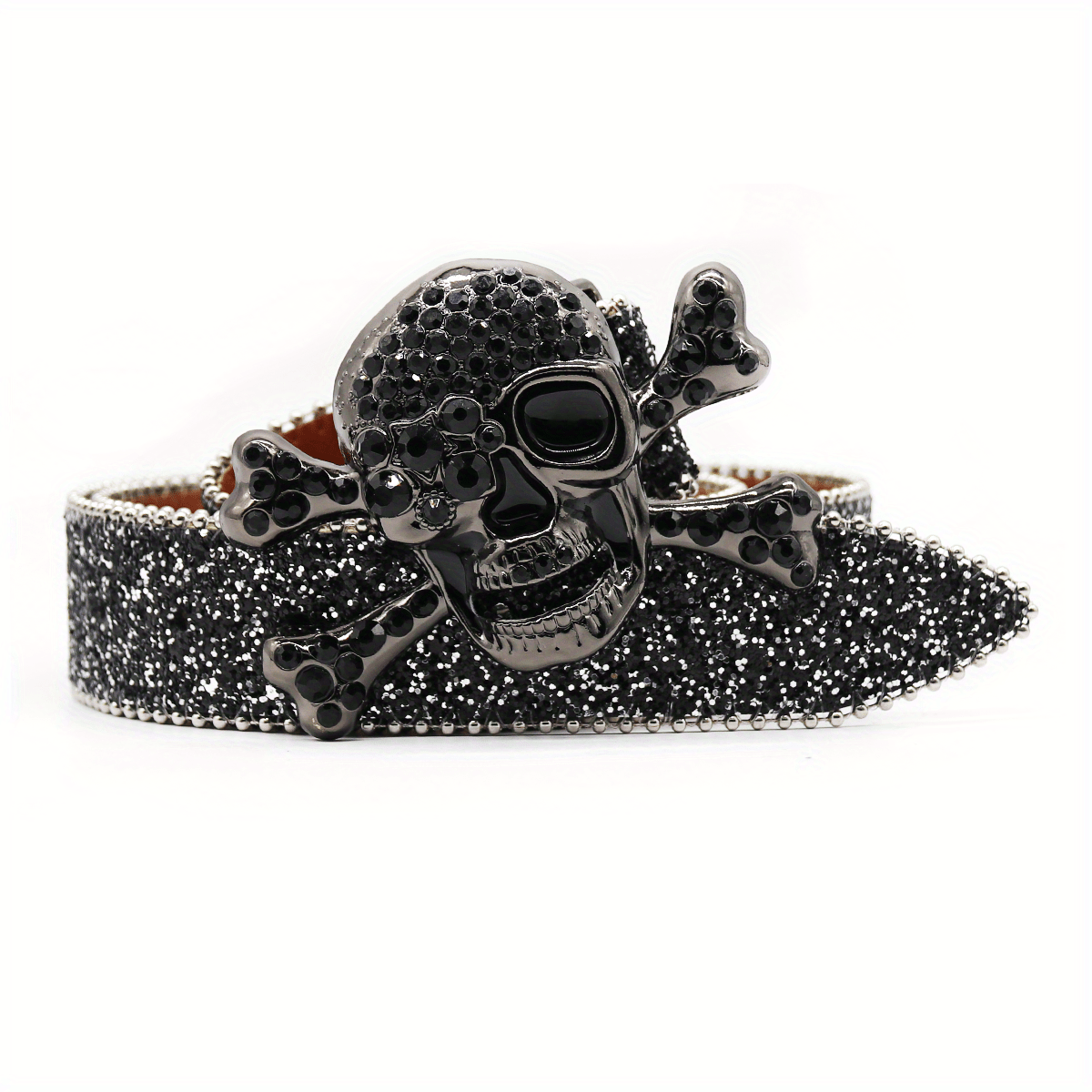 punk skull head studded belt luxurious strap crystal inlaid 