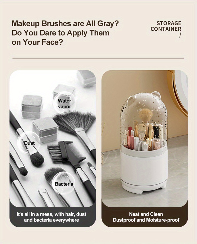 Rotating Makeup Organizer - With Dust Cover - White - Gray - 4 Colors -  ApolloBox