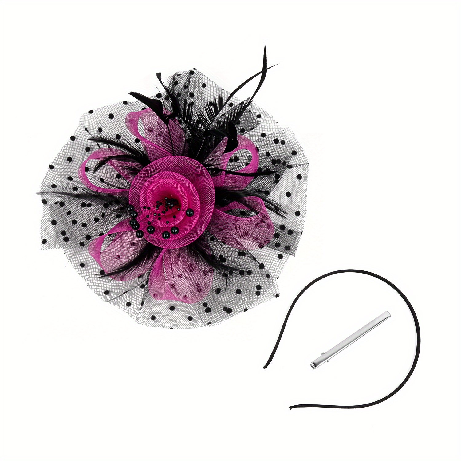 Pink and Black Fascinator, British Hat, Womens Tea Party Hat