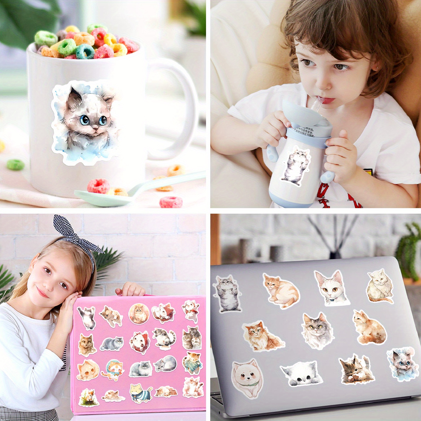 Cute Cat Stickers For Water Bottles, Stickers For Kids Teen Birthday