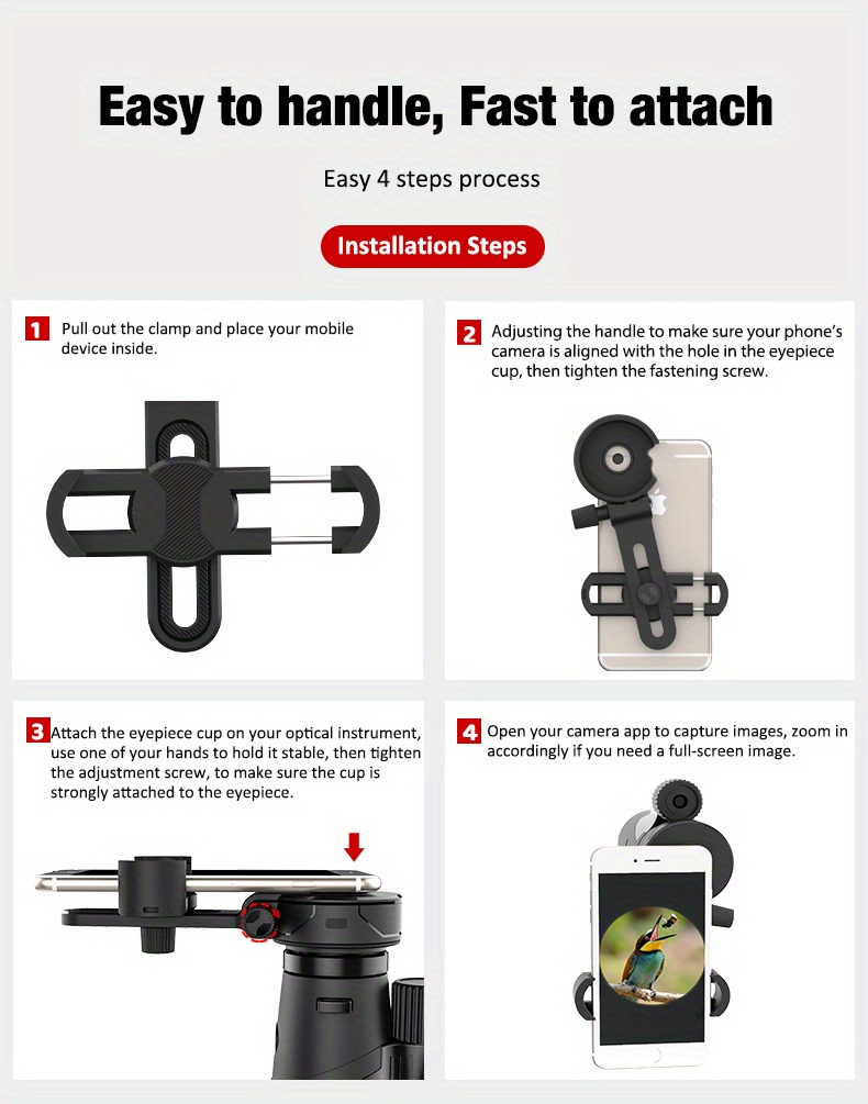 Actualización de alta definición Adaptador universal para teléfono móvil  Soporte Clip Montaje Material de goma suave para telescopio monocular  binocular Telescopio terrestre JM