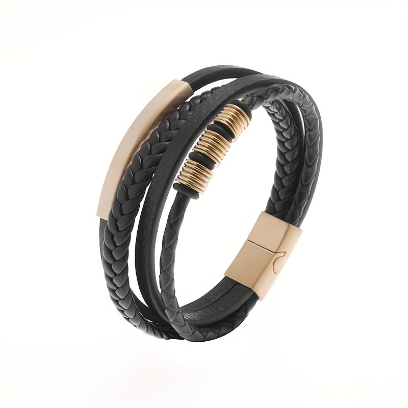 Classic Layer PU Leather Braided Bracelet with Magnetic Buckle