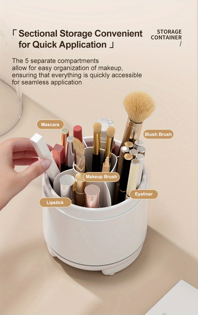 TKEPQ Rotating Makeup Brush Holder Organizer Orange with 5 Slots Cosmetic  Brushes Storage Countertop for Bedroom Bathroom