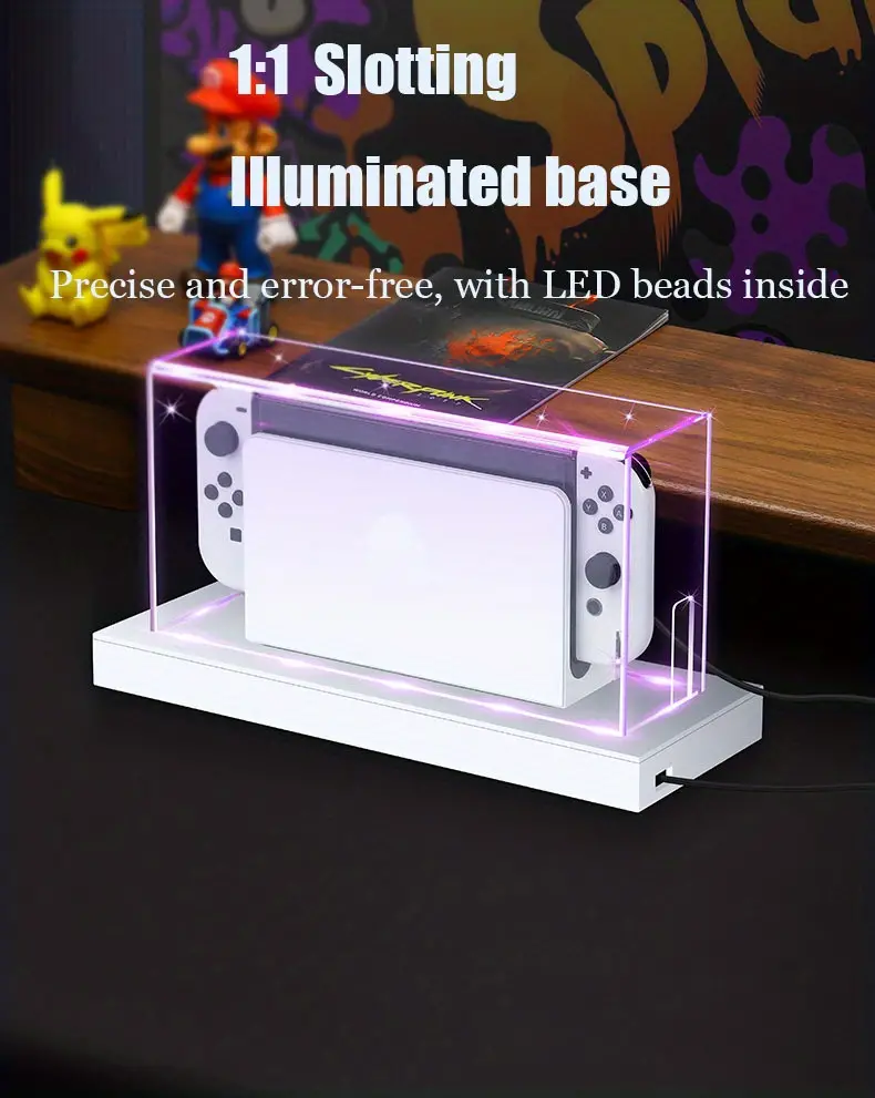 dust cover luminous base for switch oled special protective case for switch special transparent scratch resistant waterproof transparent acrylic protective case acrylic host protective case details 7