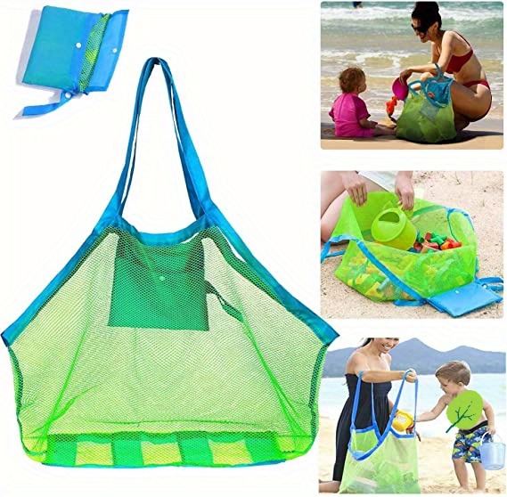 extra large mesh beach tote   oxford fabric sand proof   for toys towels groceries   swimming camping hiking details 3