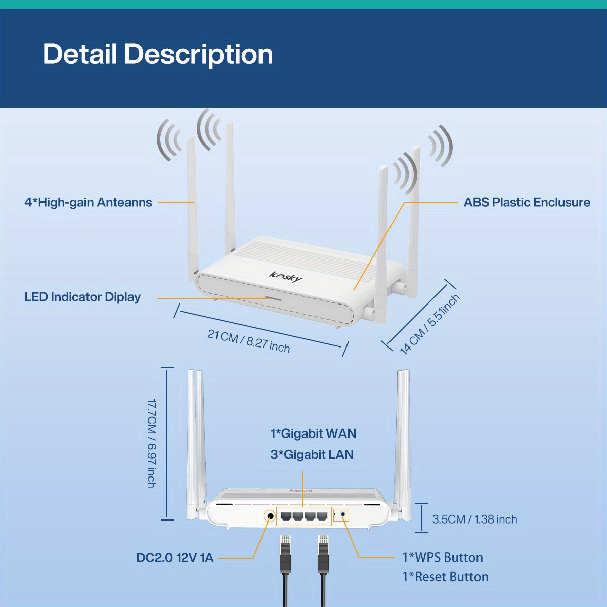 kosky ks ac1200 1200m wi fi 5 gigabit wireless router wi fi 5 wifi router wireless router dual band 2 4g 5g ac1200 1200m full gigabit 1x gigabit wan 3x gigabit lan 4 x antennas long range coverage supports guest wifi router mpde access point mode repeater mode ipv6 parental control for home and soho details 1