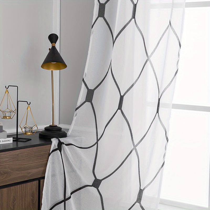 1pc modern geometric   lattice printed window sheer curtain for living room and bedroom home decor details 1