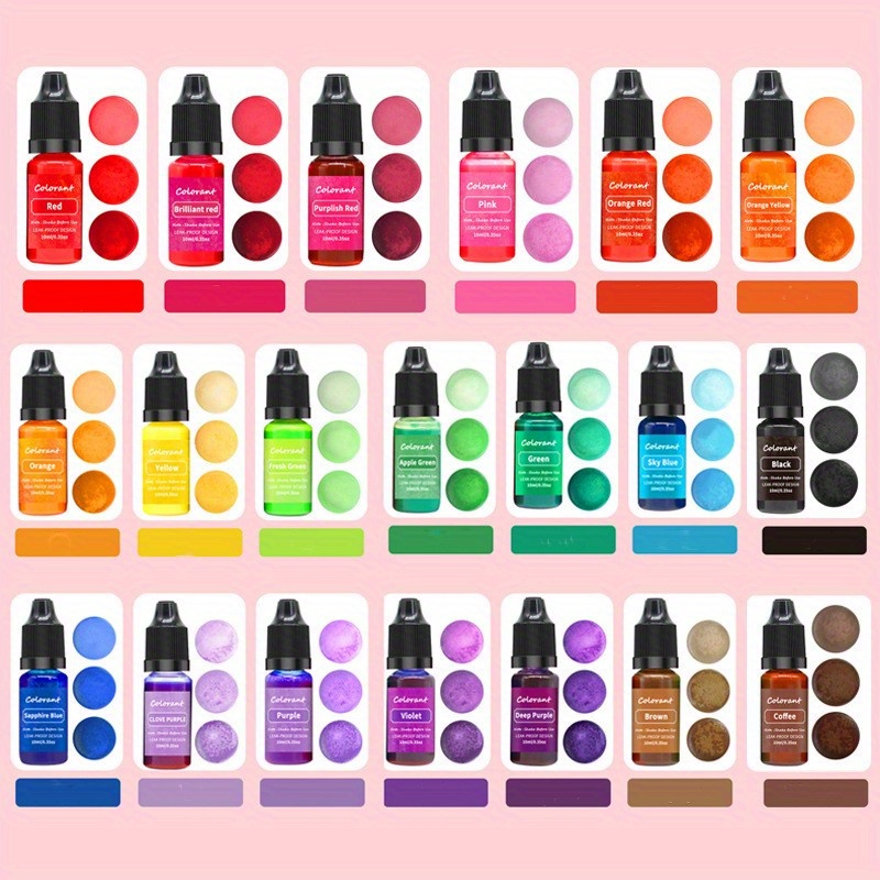 20 colori 10ml colorante per colla a goccia di cristallo ad alta  concentrazione per candele per aromaterapia, sapone fatto a mano, ornamenti  DIY e creazione di oggetti artigianali