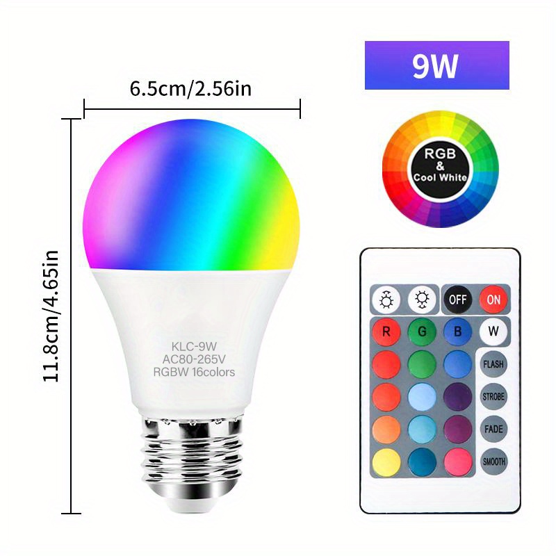 Bombillas RGB que cambian de color con mando a distancia, 900 lm, blanco  regulable para decoración d Sunnimix Control remoto de bombilla RGB