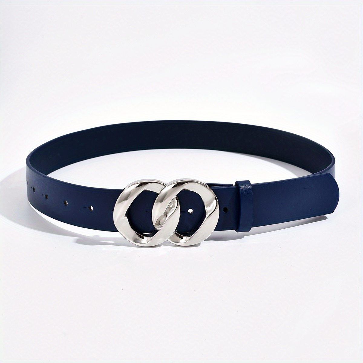 Geometric Double Ring Buckle Belt Stylish Solid PU Leather Belt Girdle