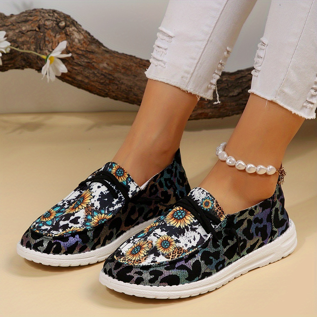 Leopard canvas slip outlet on shoes