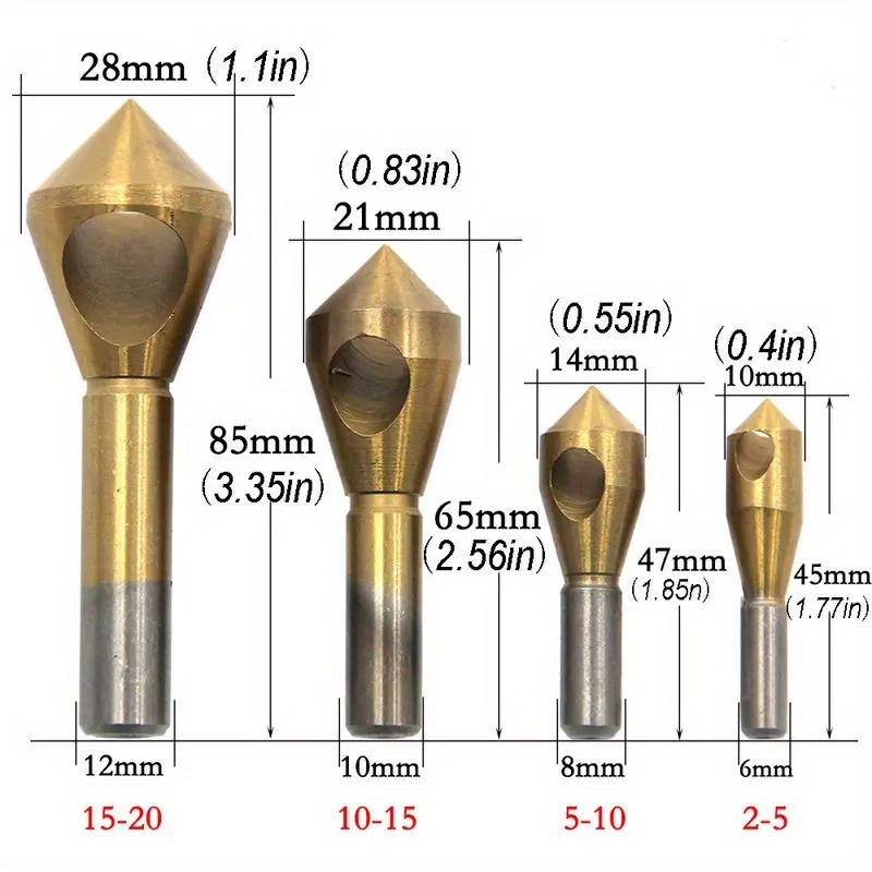 Ensemble De 4 Couteaux À Chanfreiner À Trou Oblique À Manche