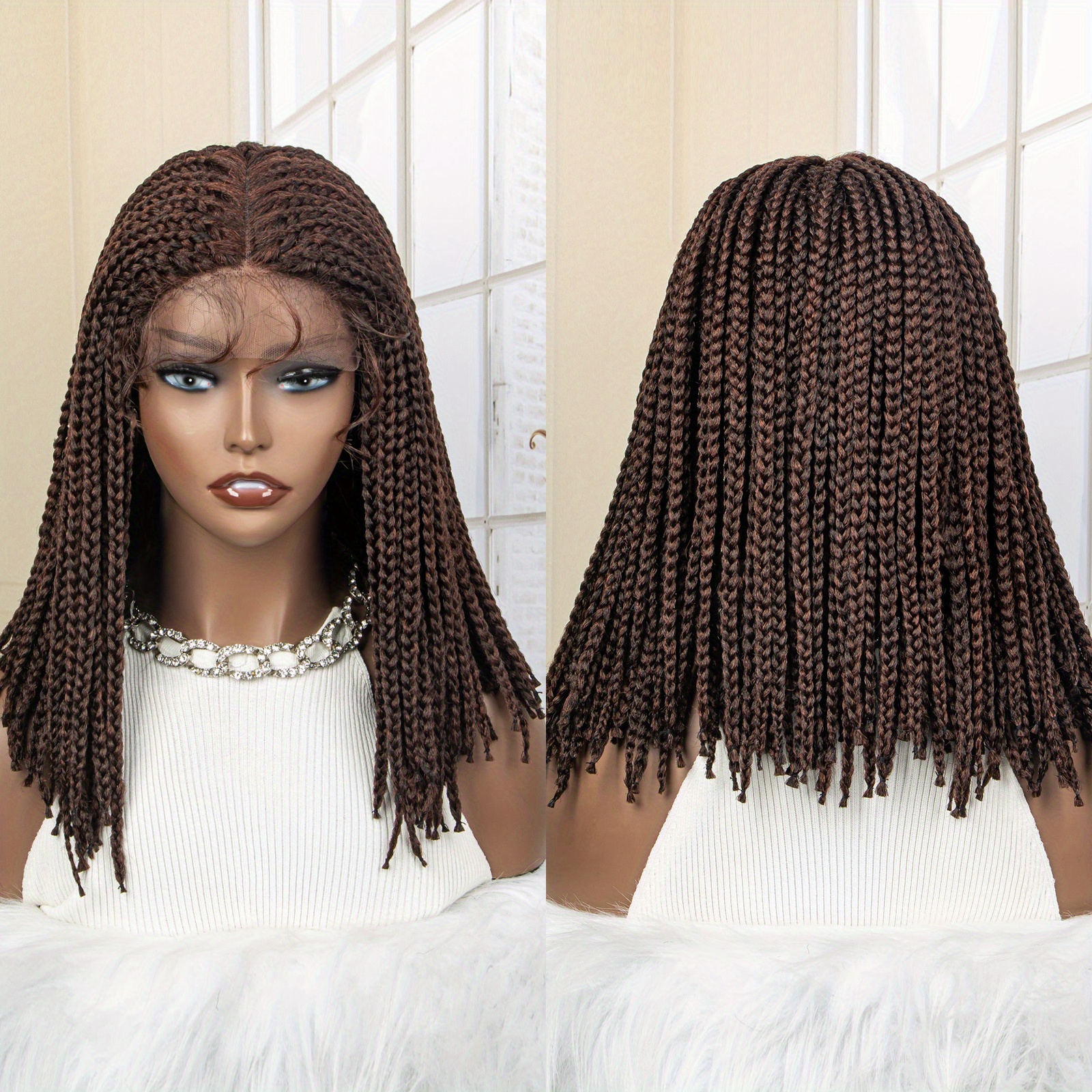 16Inch Box Braided Wigs Curly Ends Knotless Lace Front Braid Wig