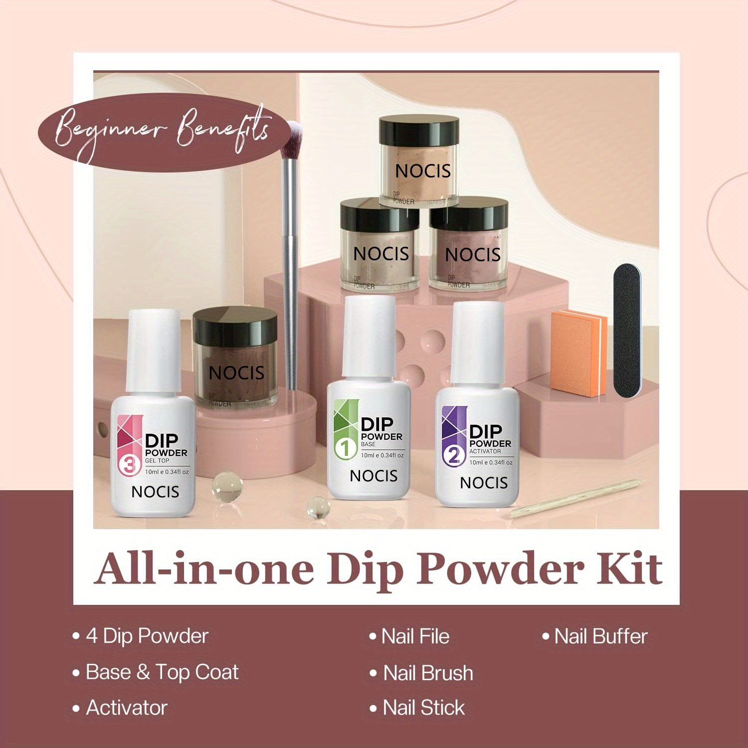 Dip Powder Nail Kit Starter 4 Colors Nude Brown Acrylic Temu