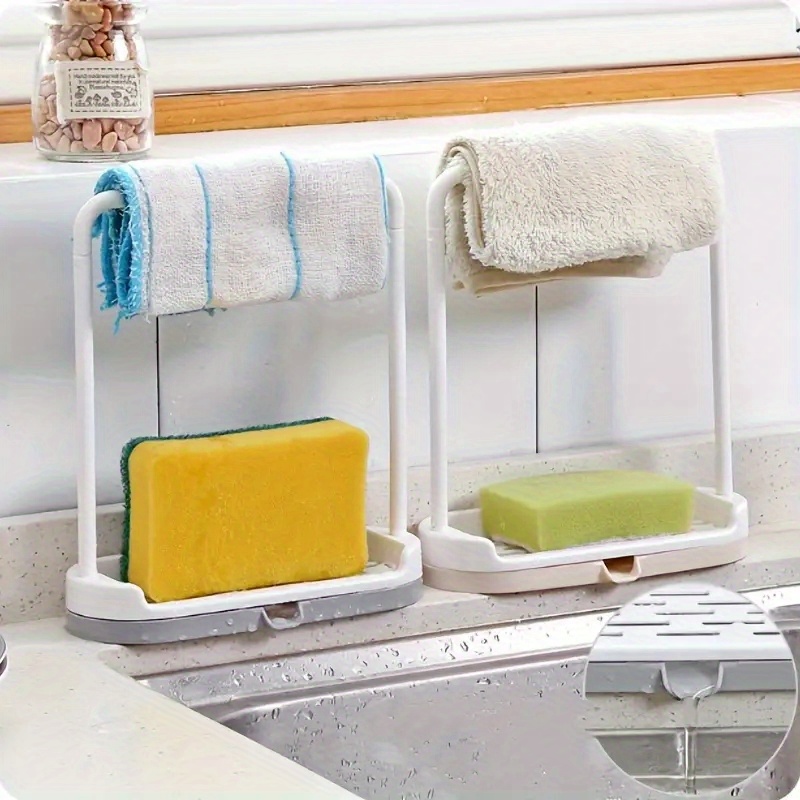 1  sponge holder with dishcloth hanger kitchen sink rack tray organizer stand for sponge dish cloth rag brush scrubber storage and organization details 1