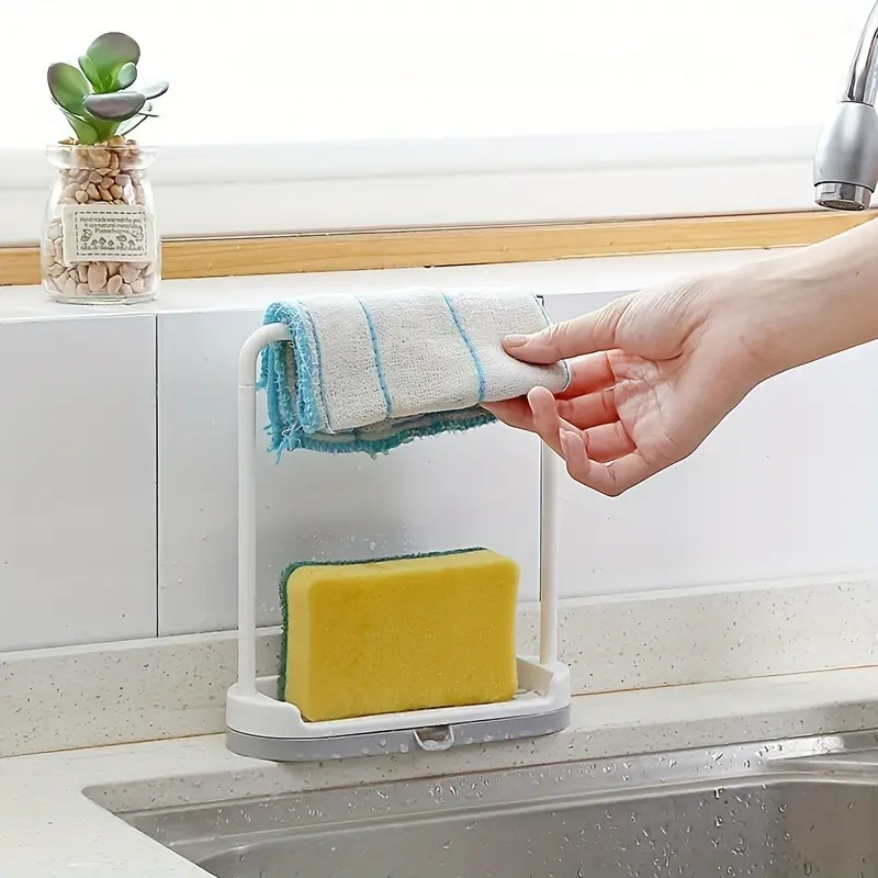 1  sponge holder with dishcloth hanger kitchen sink rack tray organizer stand for sponge dish cloth rag brush scrubber storage and organization details 3