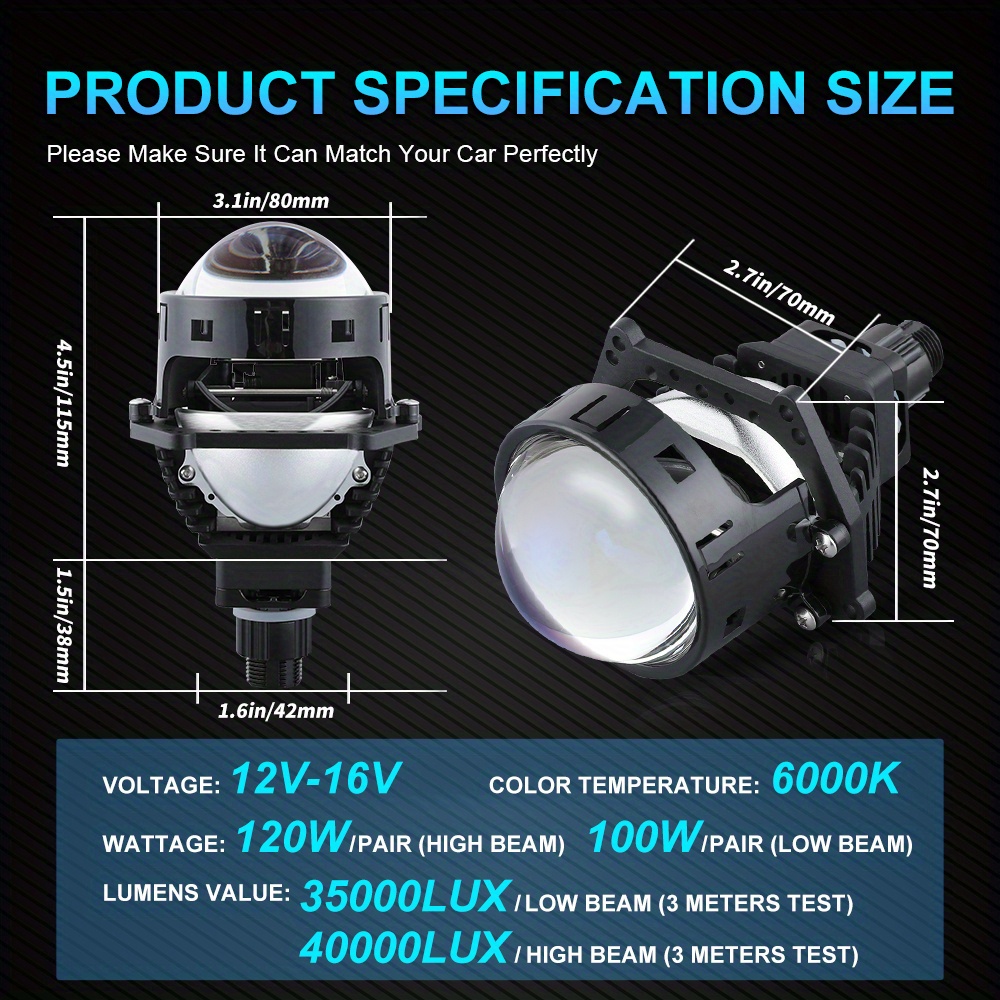 H1 LED Bulb 2.5 inch Mini LED Projector Len High Low Beam Fit H4 H7 Plug