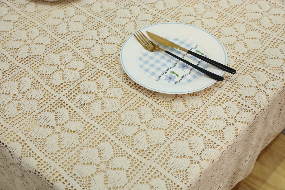 1pc ヴィンテージクチナシ中空かぎ針編みテーブルクロス、装飾レーステーブルクロステーブルカバー層キッチンウェディングパーティーダイニング卓上装飾