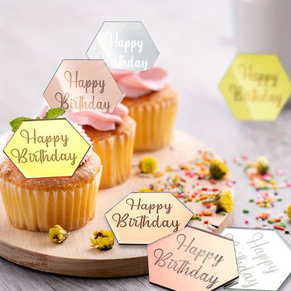 Happy Birthday Cake Disc Acrylic Cupcake Toppers Mirror Temu Australia