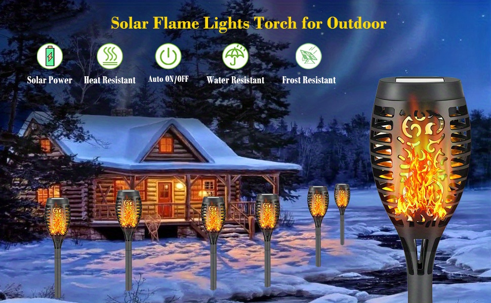 Antorcha solar parpadeante con llama, luces solares para exteriores,  antorcha solar con estaca, luces LED solares para camino, antorchas solares  LED