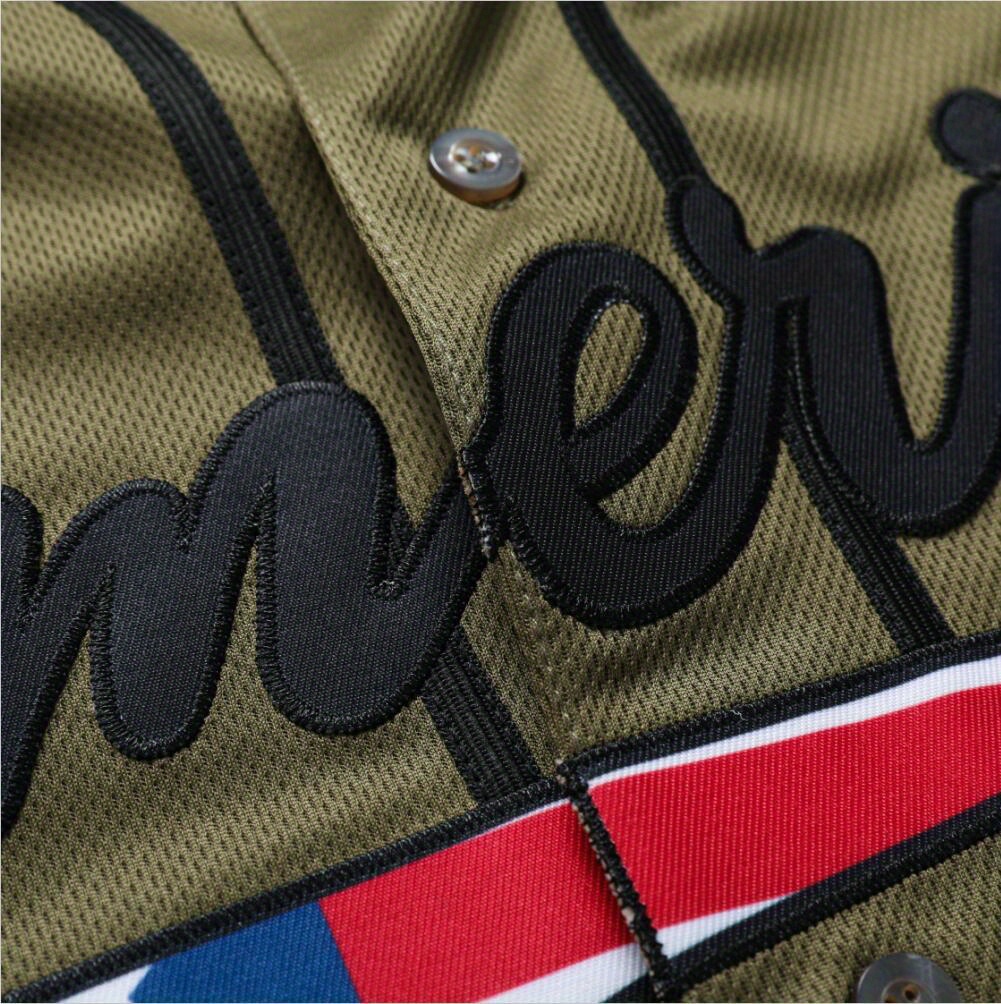 Men's #1 Baseball Jersey, Casual Short Sleeve Button Up Embroidery Classics  Salute Olive Green Sports Uniforms - Temu