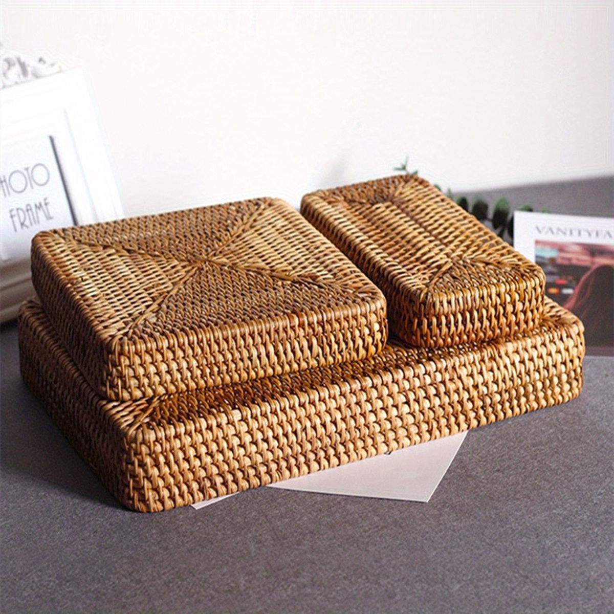 Rattan Basket Braided Square Basket Food Container Candy Temu