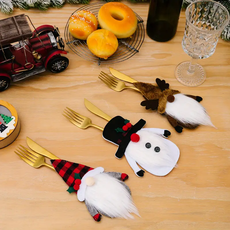 Christmas Cutlery Rack Set Old Snowman Elk Knife Fork Bag - Temu