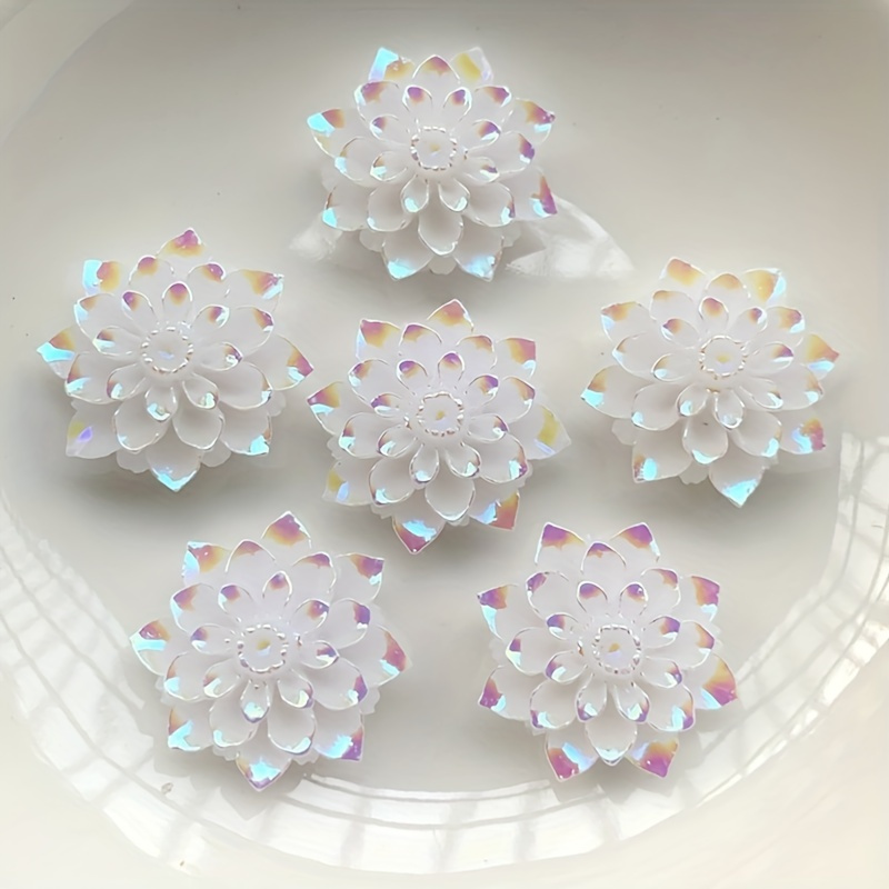 10pcs 20mm White Ab Resin Rose Flat Back Ripple Decorative Crafts Wedding Hair Clip Decoration