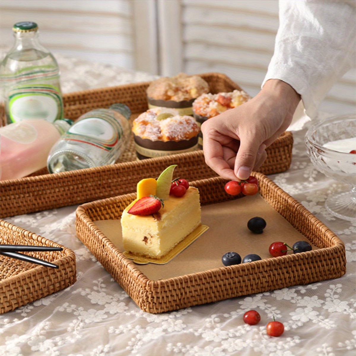 Rattan Basket Braided Square Basket Food Container Candy Temu