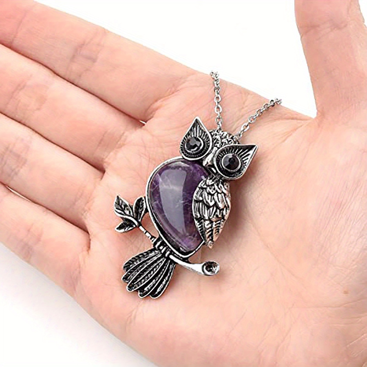 1pc owl necklace healing crystal stones pendant necklaces for women men natural amethyst rose quartz gemstone jewelry for reiki spiritual energy lucky details 0