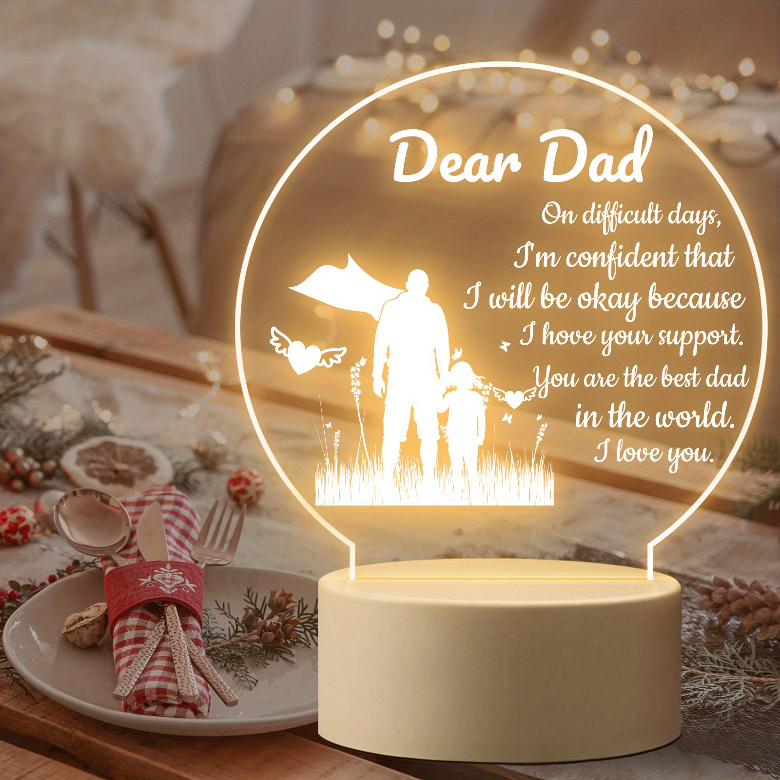 Custom Father's Day Night Light, Fist Bump Dad Led Light, Custom Night Light  for Dad, Gift From Daughter Son, Best Dad in the World 