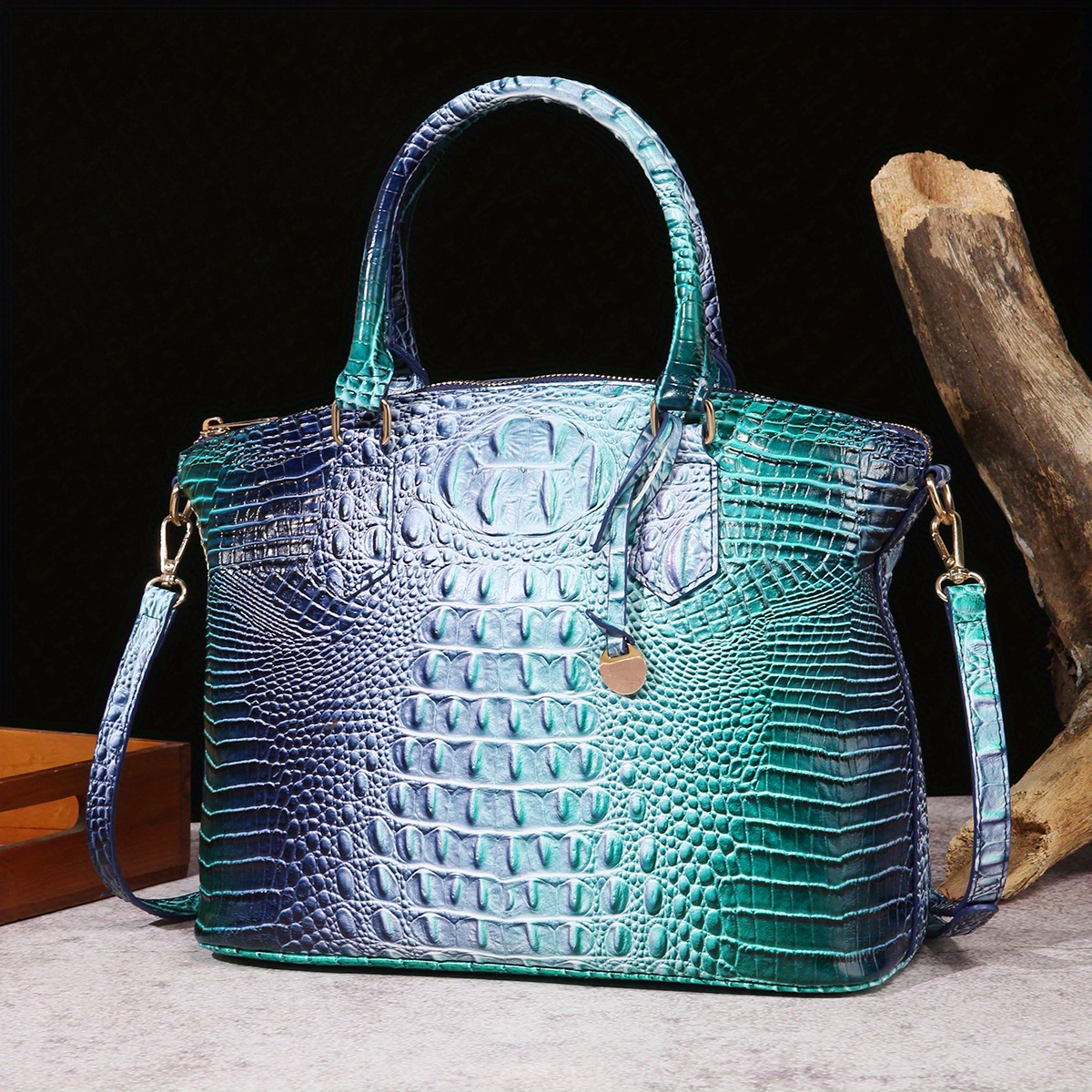 Elegant Gradient Color Tote Bag, Mini Crocodile Pattern Handbag, Luxury Pu  Leather Crossbody Purse For Women - Temu