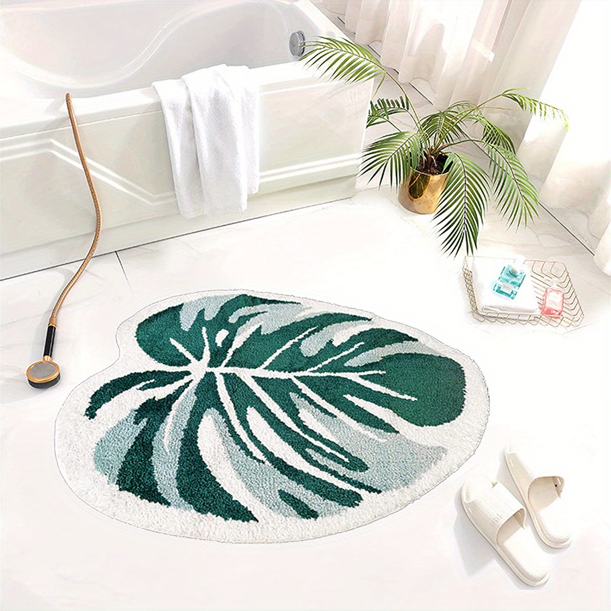 FOFARY Green Leaf Bathroom Runner Rug Long Bath Mat Cute Monstera