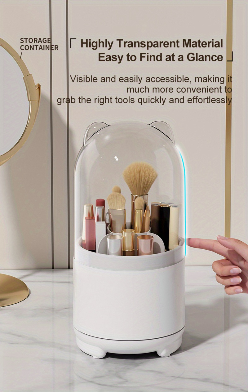 Mosey Makeup Brush Storage Box Transparent Detachable 360 Rotating Design Pen Holder Organizer for Home Bedroom, Clear