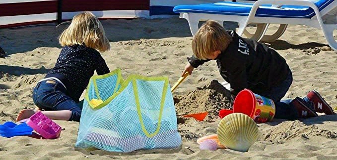 extra large mesh beach tote   oxford fabric sand proof   for toys towels groceries   swimming camping hiking details 0