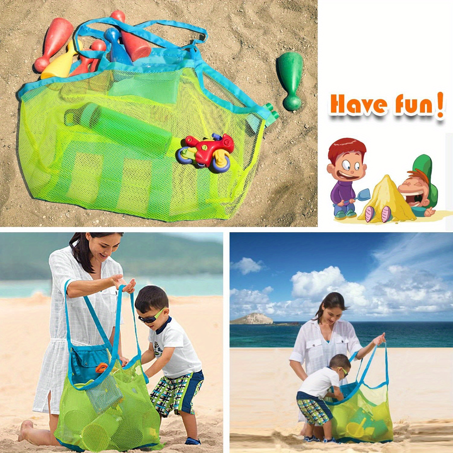 extra large mesh beach tote   oxford fabric sand proof   for toys towels groceries   swimming camping hiking details 4